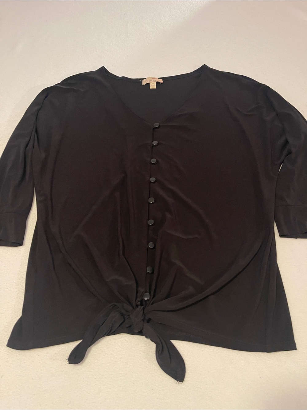 Choices Black Button-Front Tie Hem Top
